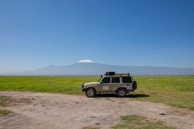 What to Check Before Renting a 4x4 in Tanzania 3 4x4 vehicle on savannah with Mount Kilimanjaro in the background